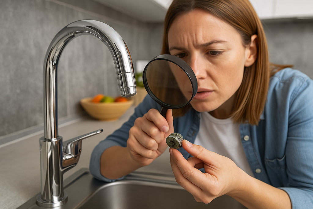 fontanero-terrassa-mujer-inspeccionando-filtro-de-grifo-con-lupa
