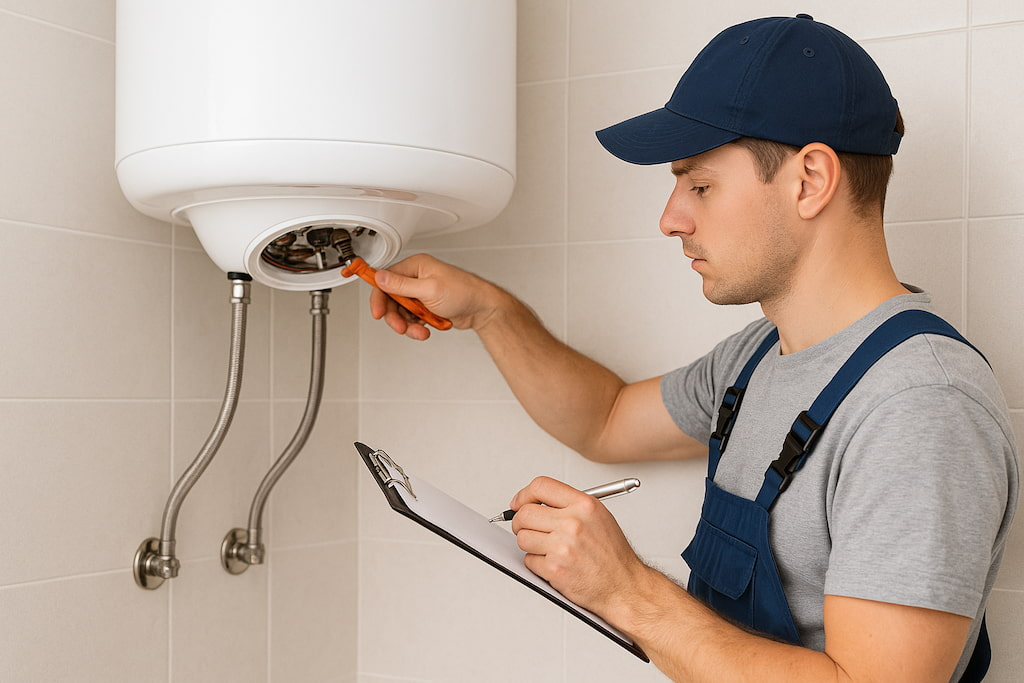 fontanero-terrassa-tecnico-arreglando-termo-apuntando-averia